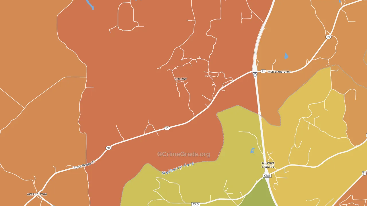 Colony, AL Map of Drug-Related Crime Rates