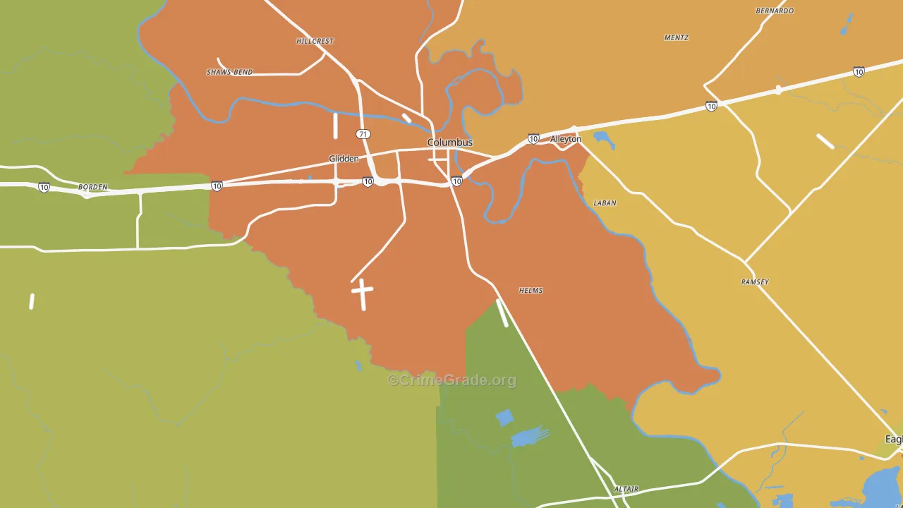 Colorado County, TX Map of Drug-Related Crime Rates