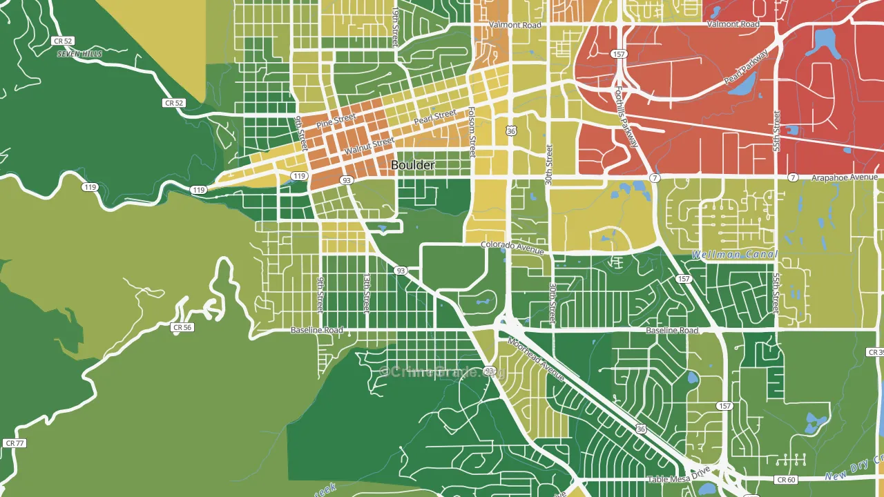 Colorado University, Boulder, CO Map of Drug-Related Crime Rates