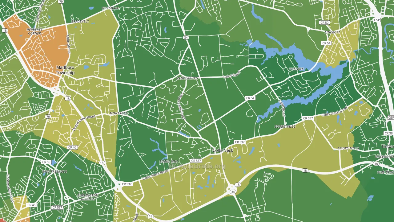 Colts Neck, NJ Map of Drug-Related Crime Rates