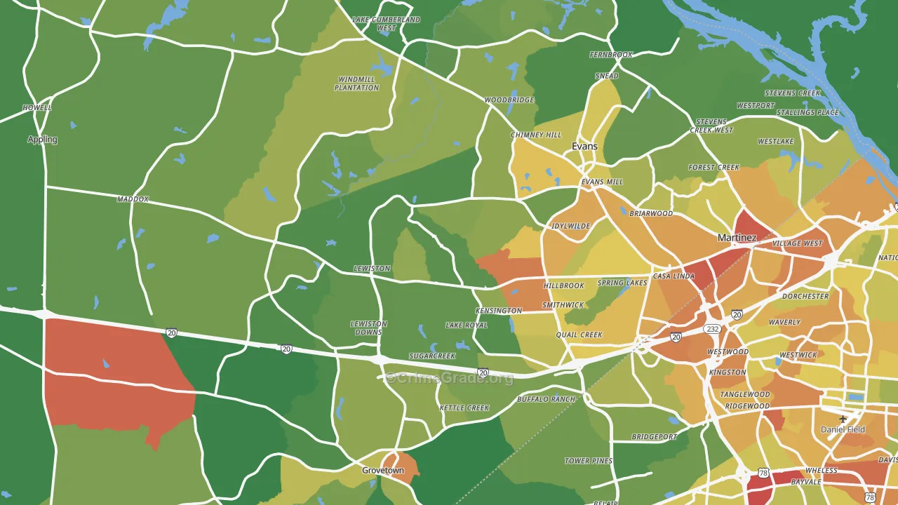 Columbia County, GA Map of Drug-Related Crime Rates