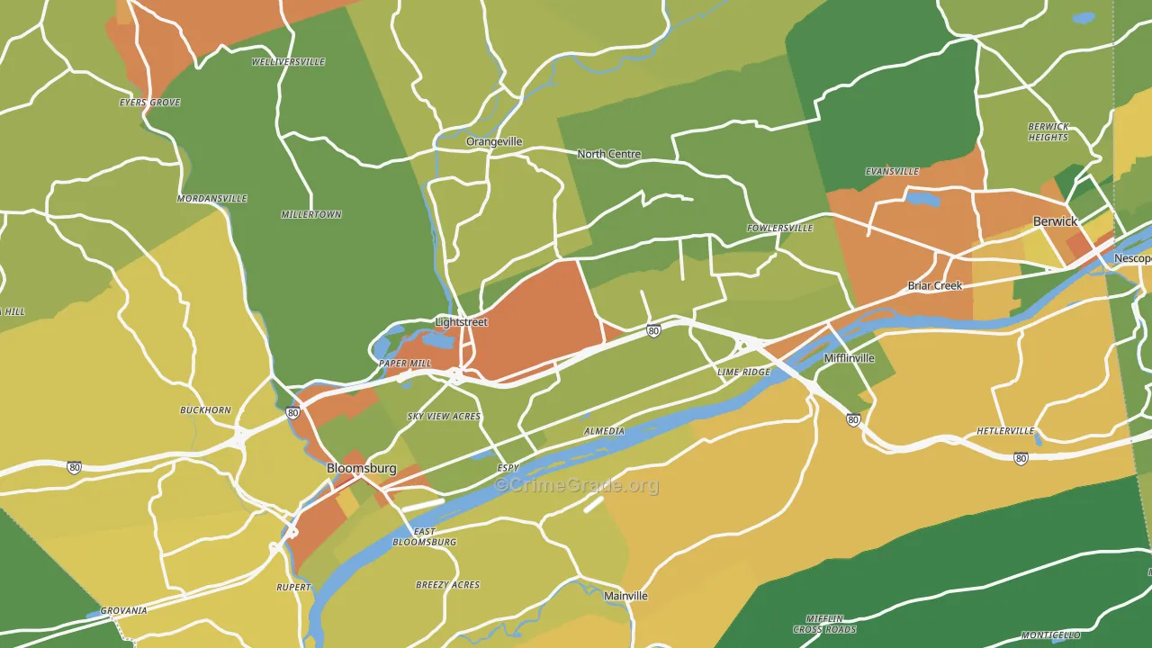 Columbia County, PA Map of Drug-Related Crime Rates