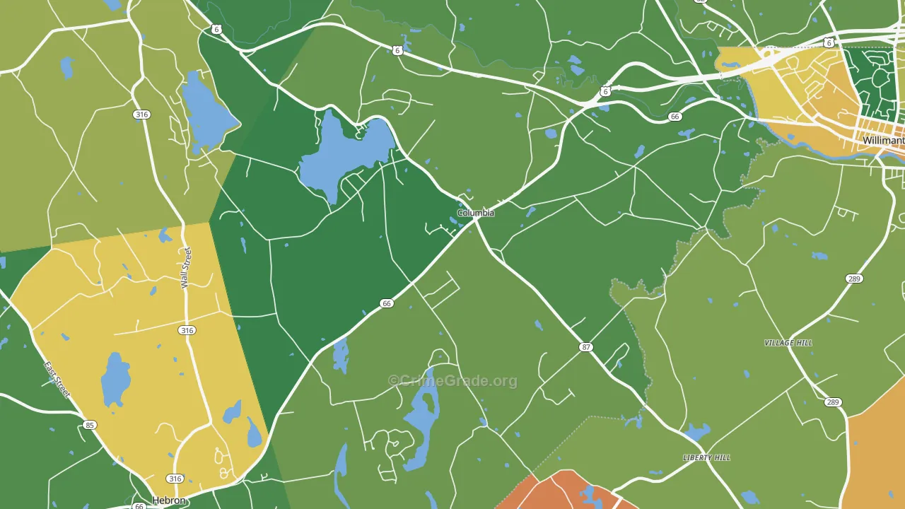Columbia, CT Map of Drug-Related Crime Rates