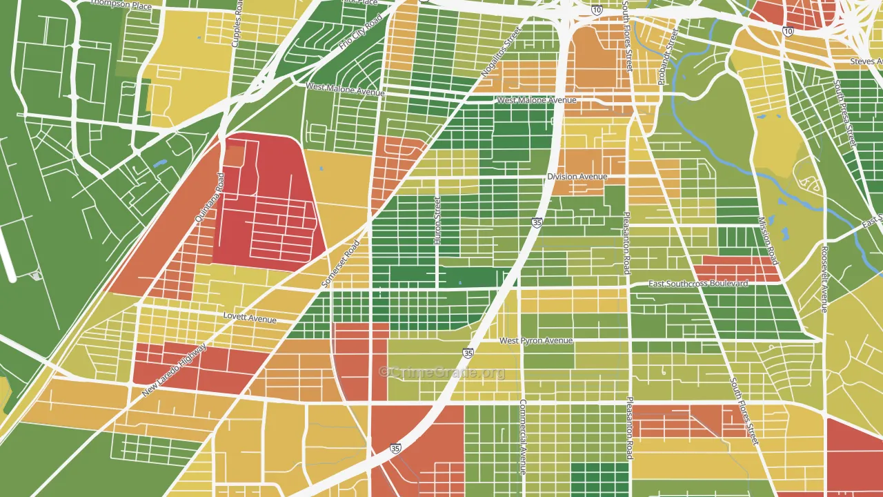 Columbia Heights, San Antonio, TX Map of Drug-Related Crime Rates
