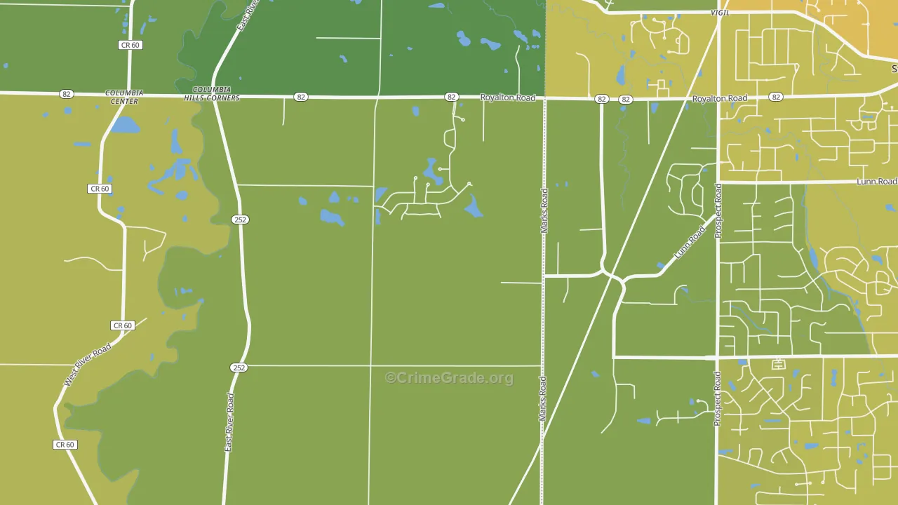 Columbia Hills Corners, OH Map of Drug-Related Crime Rates