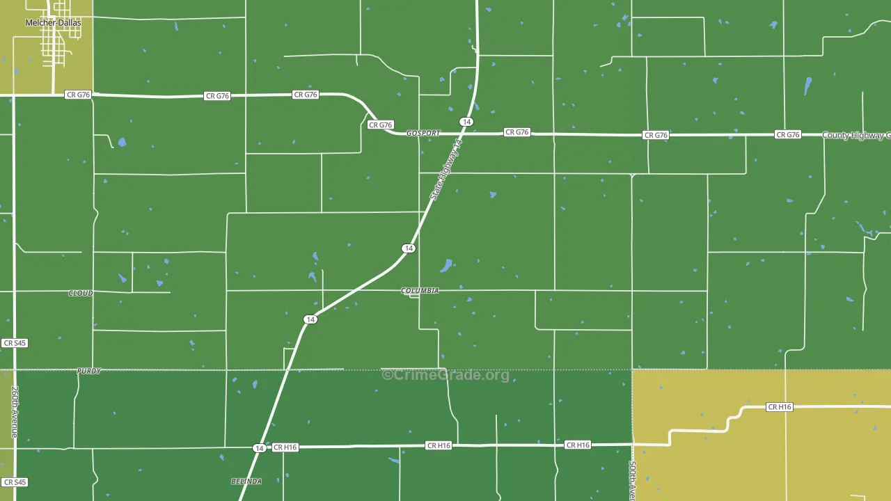 Columbia, IA Map of Drug-Related Crime Rates