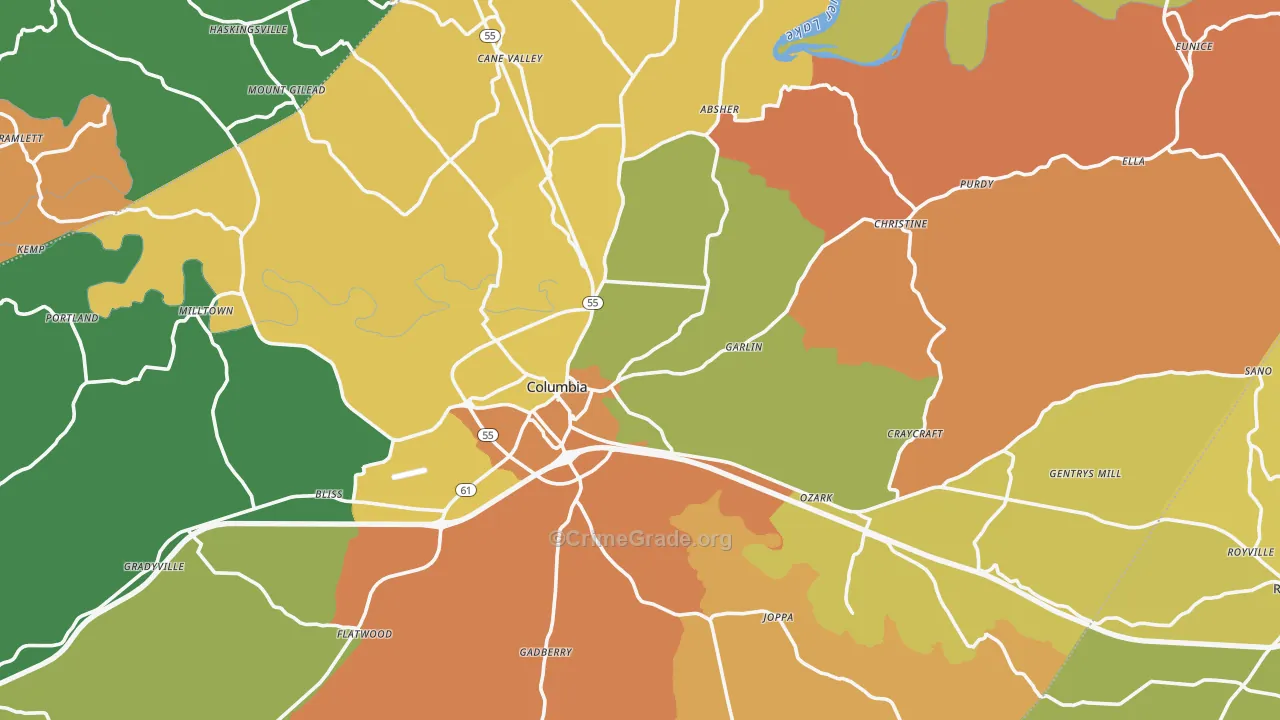 Columbia, KY Map of Drug-Related Crime Rates
