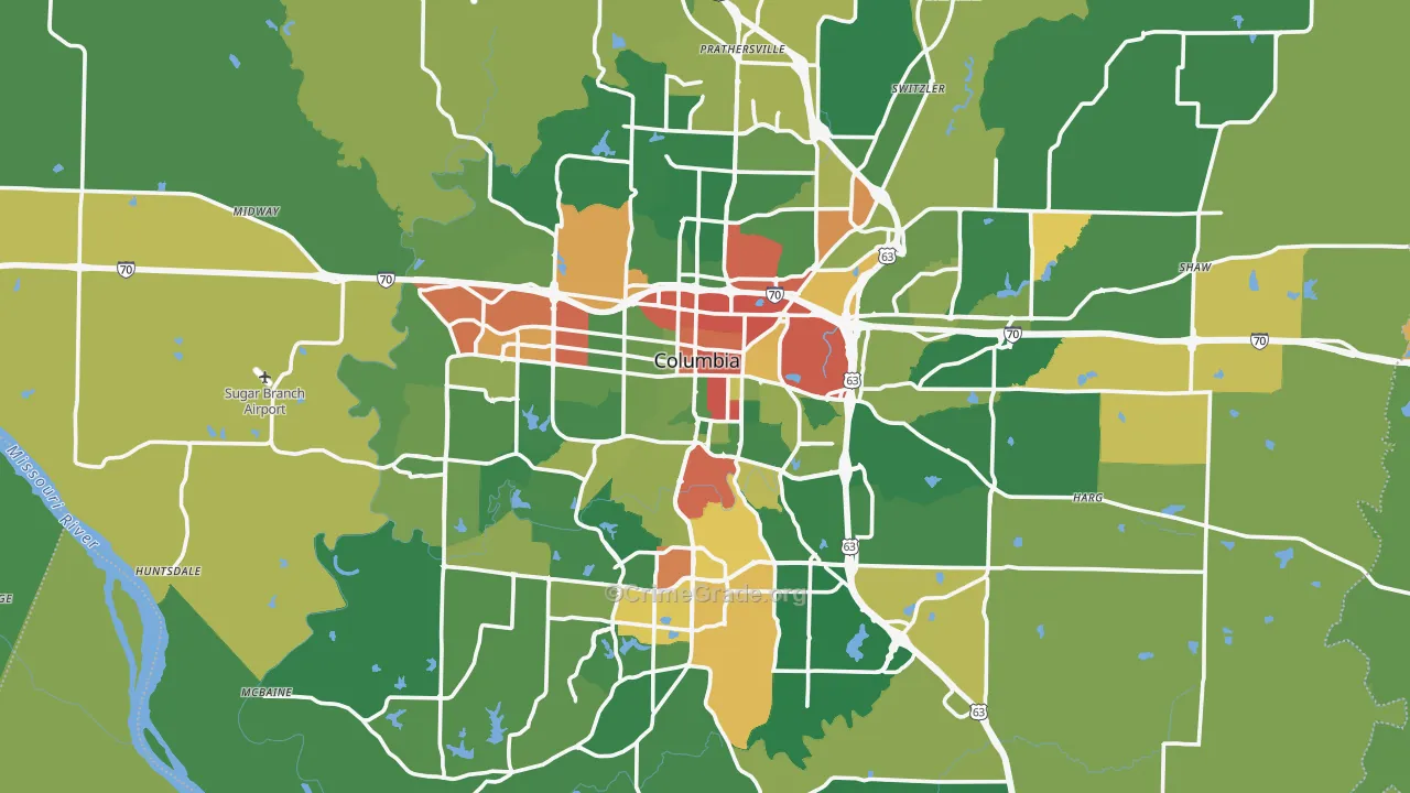 Columbia, MO Map of Drug-Related Crime Rates