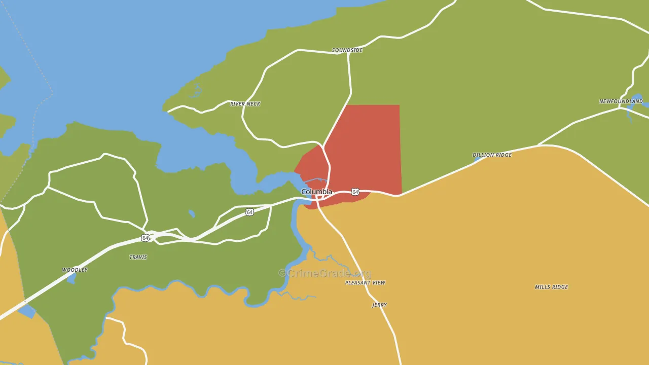 Columbia, NC Map of Drug-Related Crime Rates