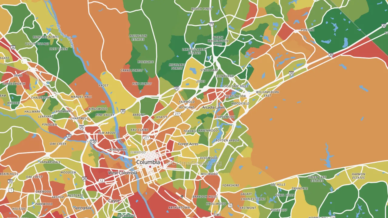 Columbia, SC Map of Drug-Related Crime Rates