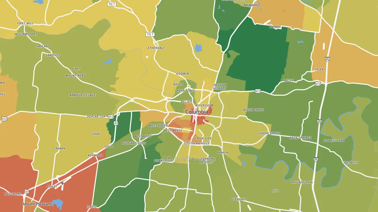 Columbia, TN Map of Drug-Related Crime Rates