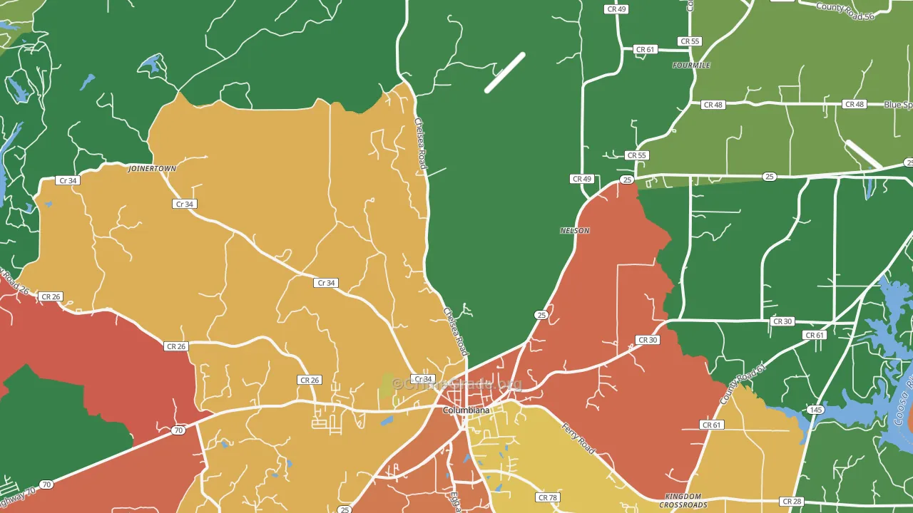 Columbiana, AL Map of Drug-Related Crime Rates