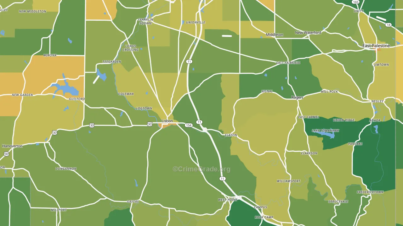 Columbiana County, OH Map of Drug-Related Crime Rates