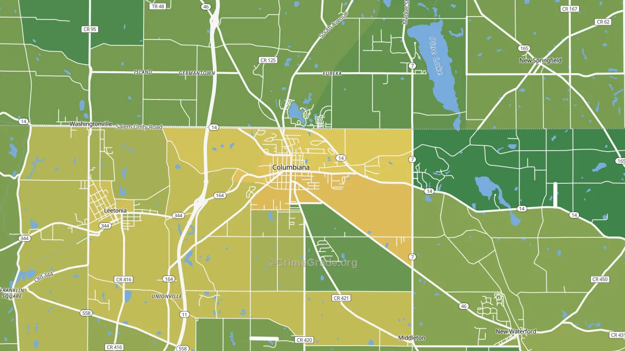 Columbiana, OH Map of Drug-Related Crime Rates
