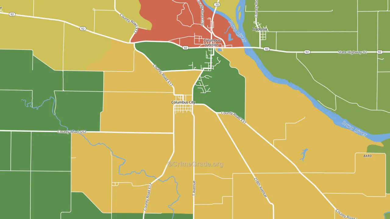 Columbus City, IA Map of Drug-Related Crime Rates