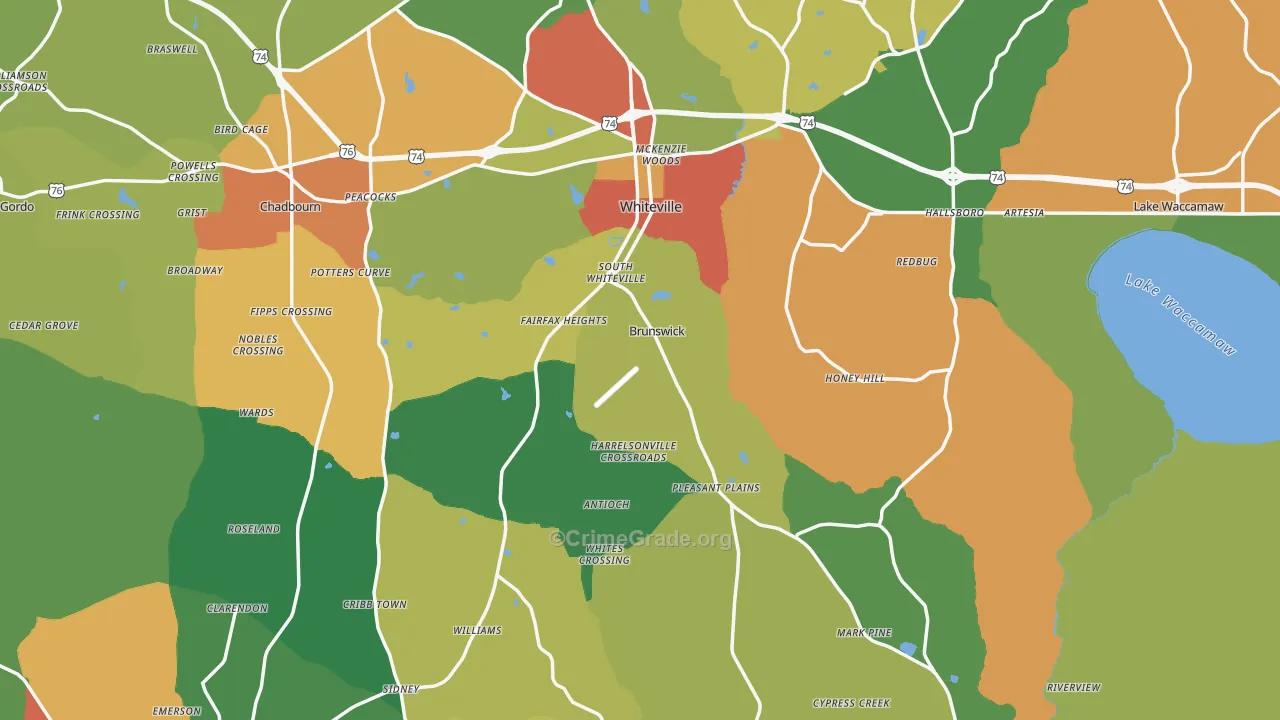 Columbus County, NC Map of Drug-Related Crime Rates