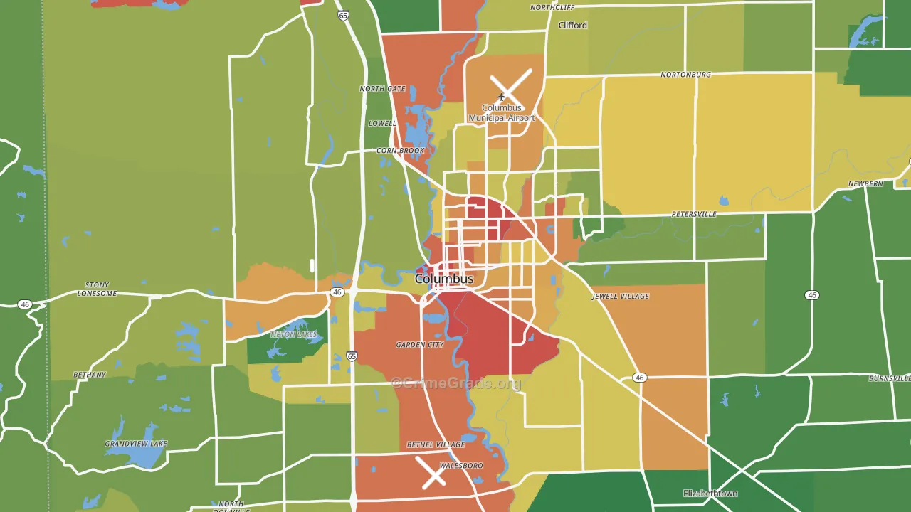 Columbus, IN Map of Drug-Related Crime Rates