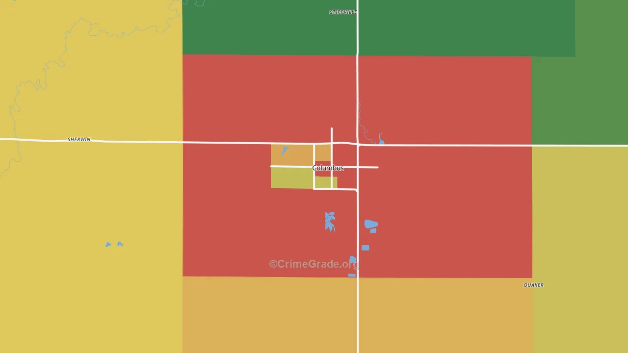 Columbus, KS Map of Drug-Related Crime Rates