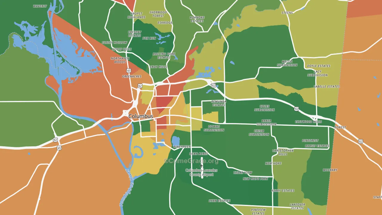 Columbus, MS Map of Drug-Related Crime Rates