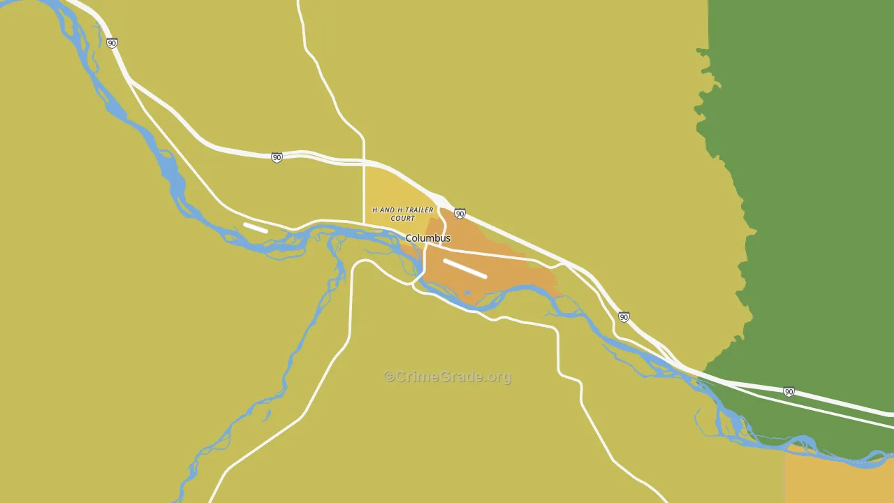 Columbus, MT Map of Drug-Related Crime Rates