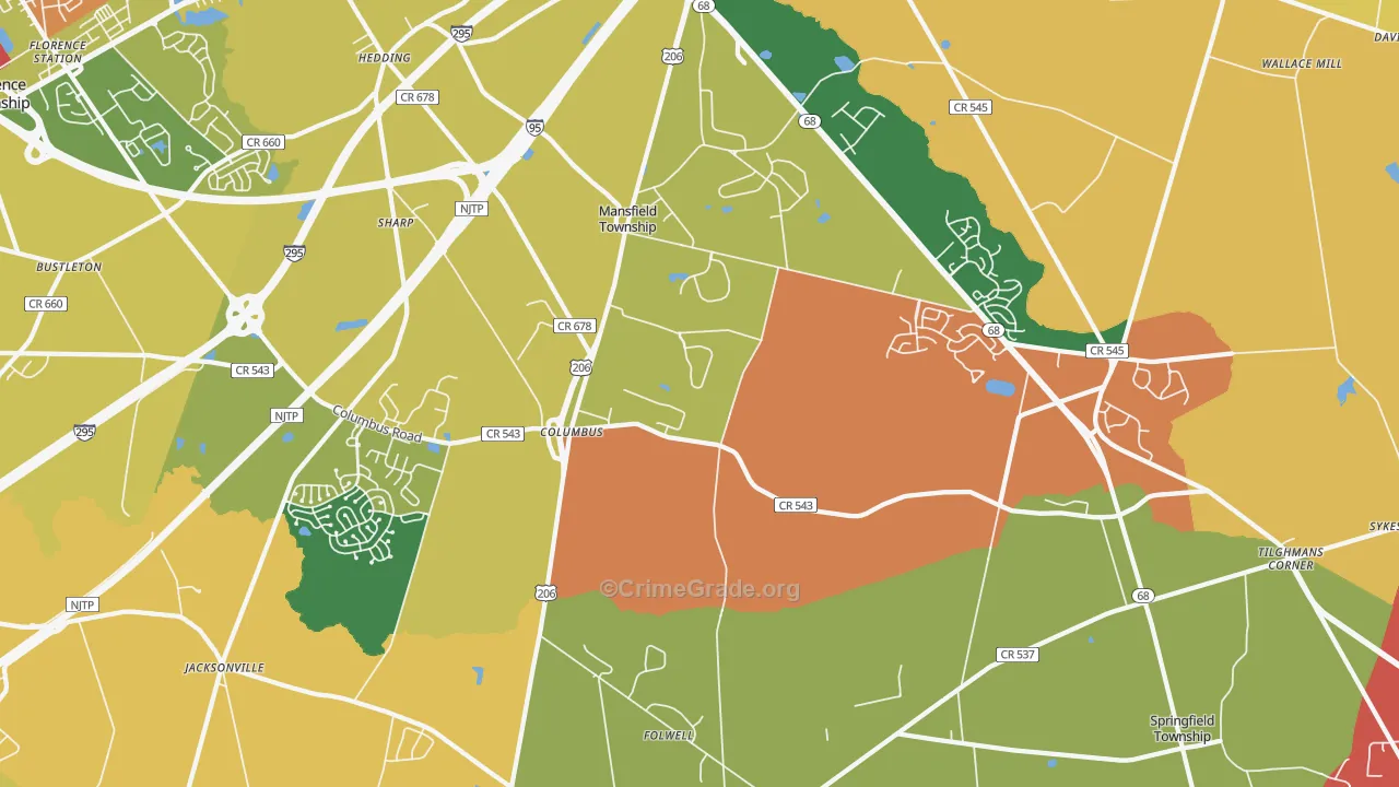 Columbus, NJ Map of Drug-Related Crime Rates