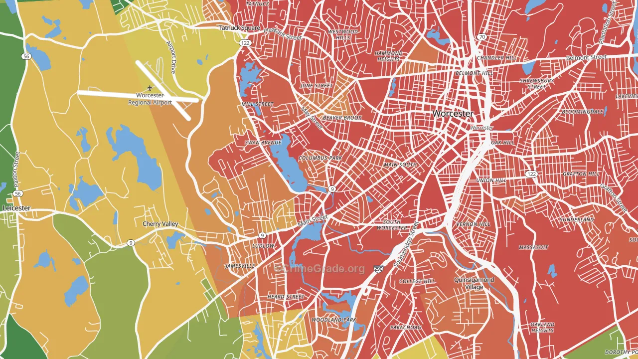 Columbus Park, Worcester, MA Map of Drug-Related Crime Rates