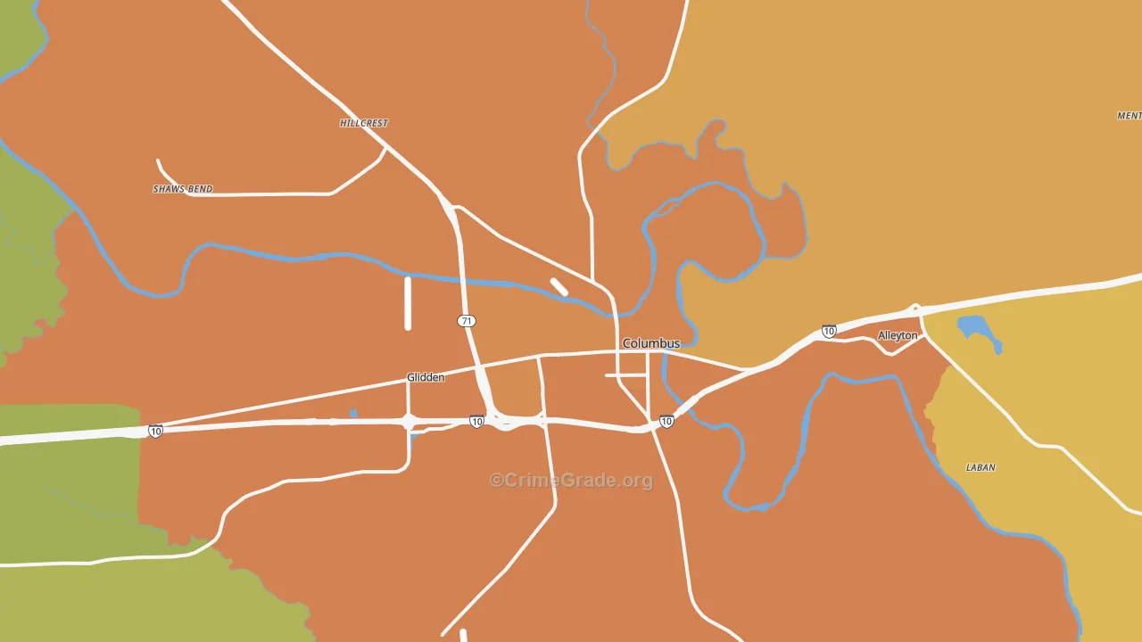 Columbus, TX Map of Drug-Related Crime Rates