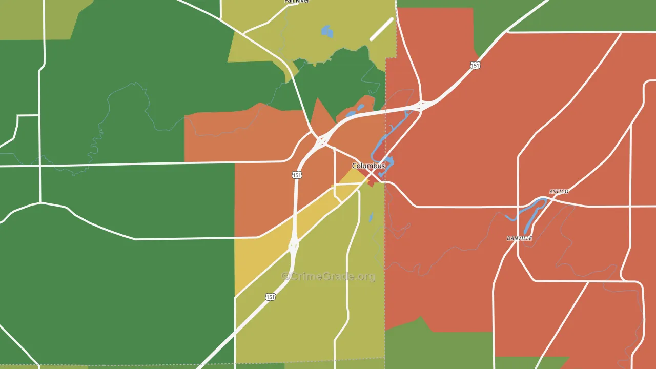 Columbus, WI Map of Drug-Related Crime Rates
