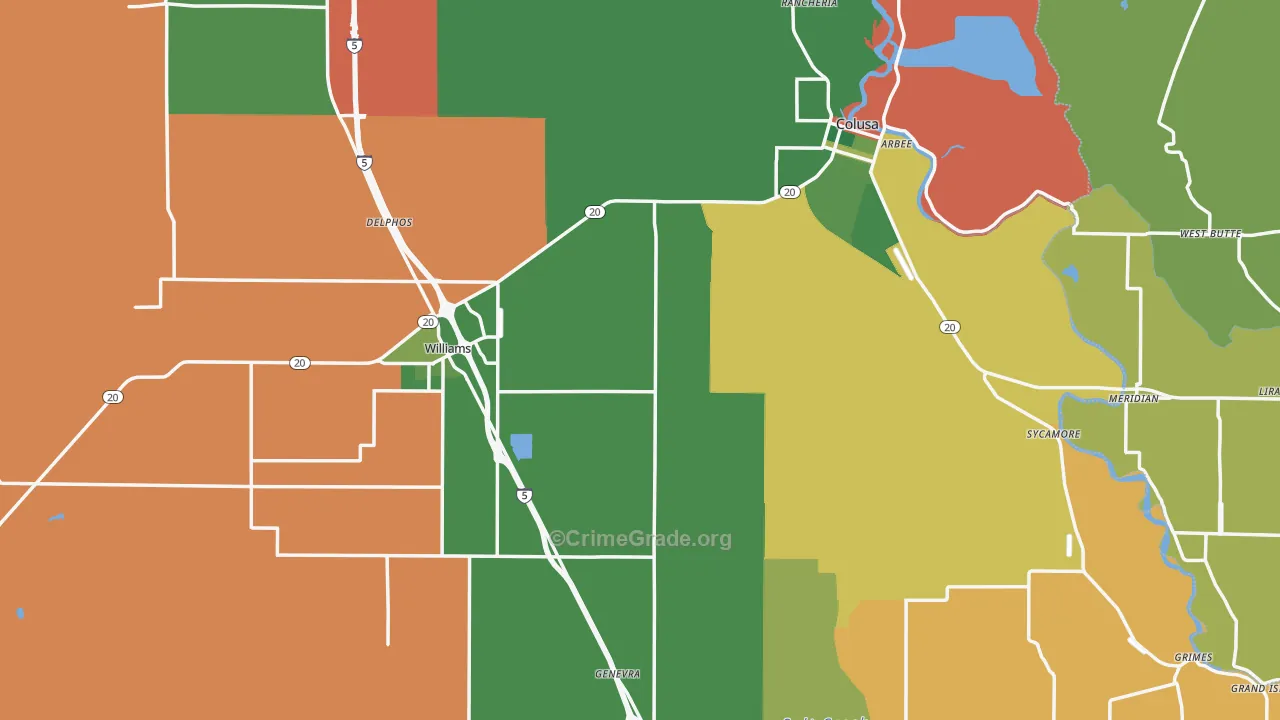 Colusa County, CA Map of Drug-Related Crime Rates