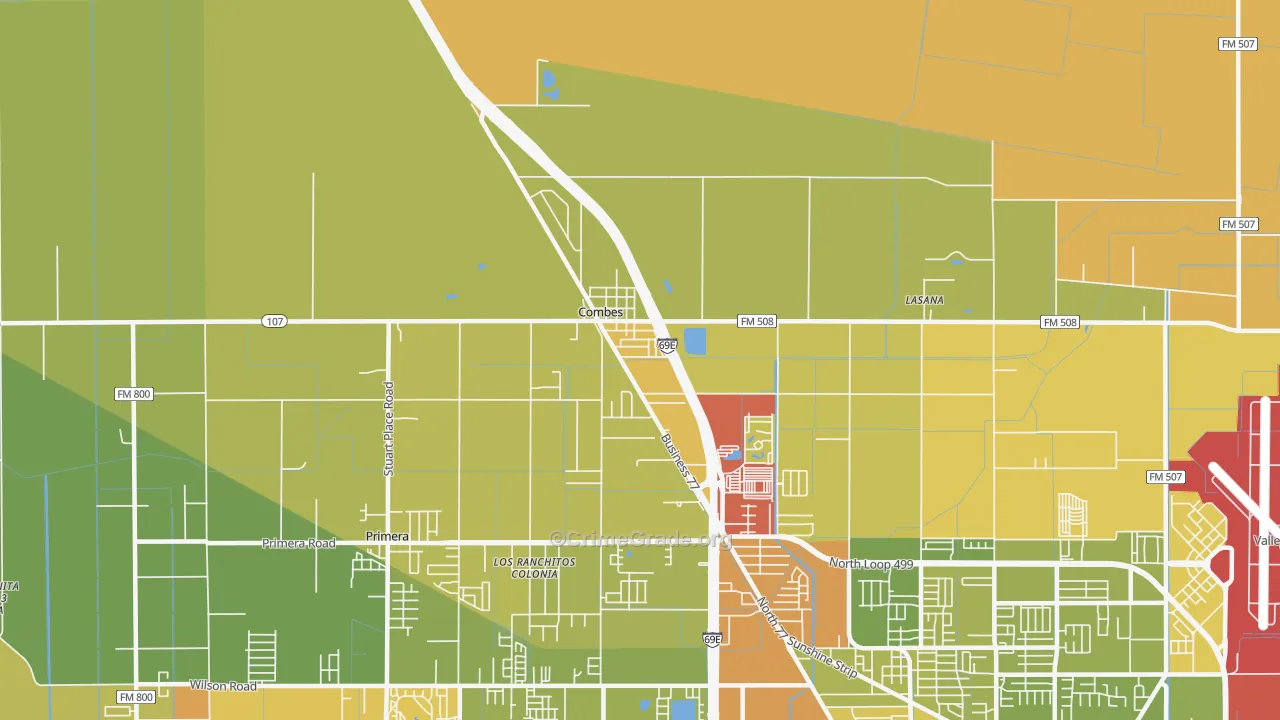Combes, TX Map of Drug-Related Crime Rates