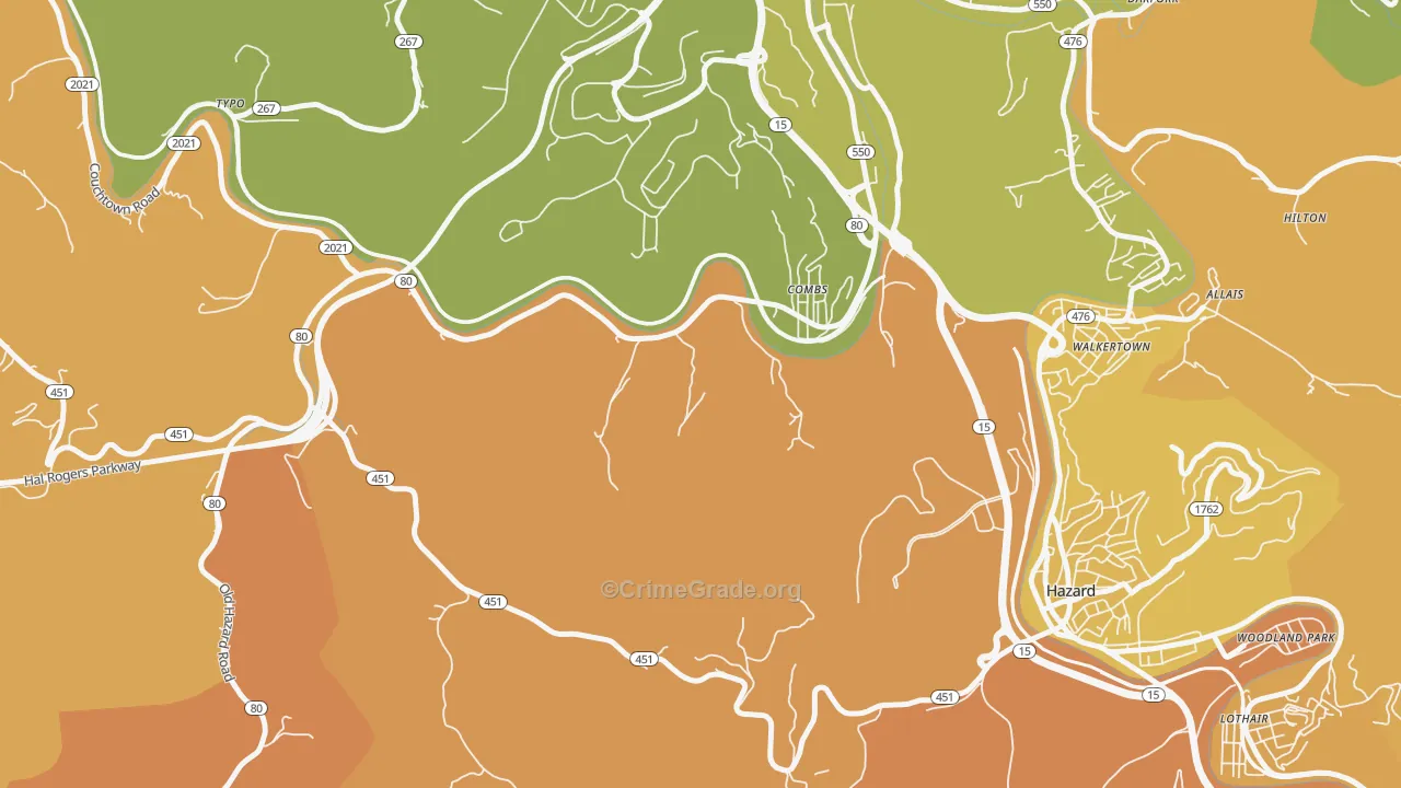 Combs, KY Map of Drug-Related Crime Rates