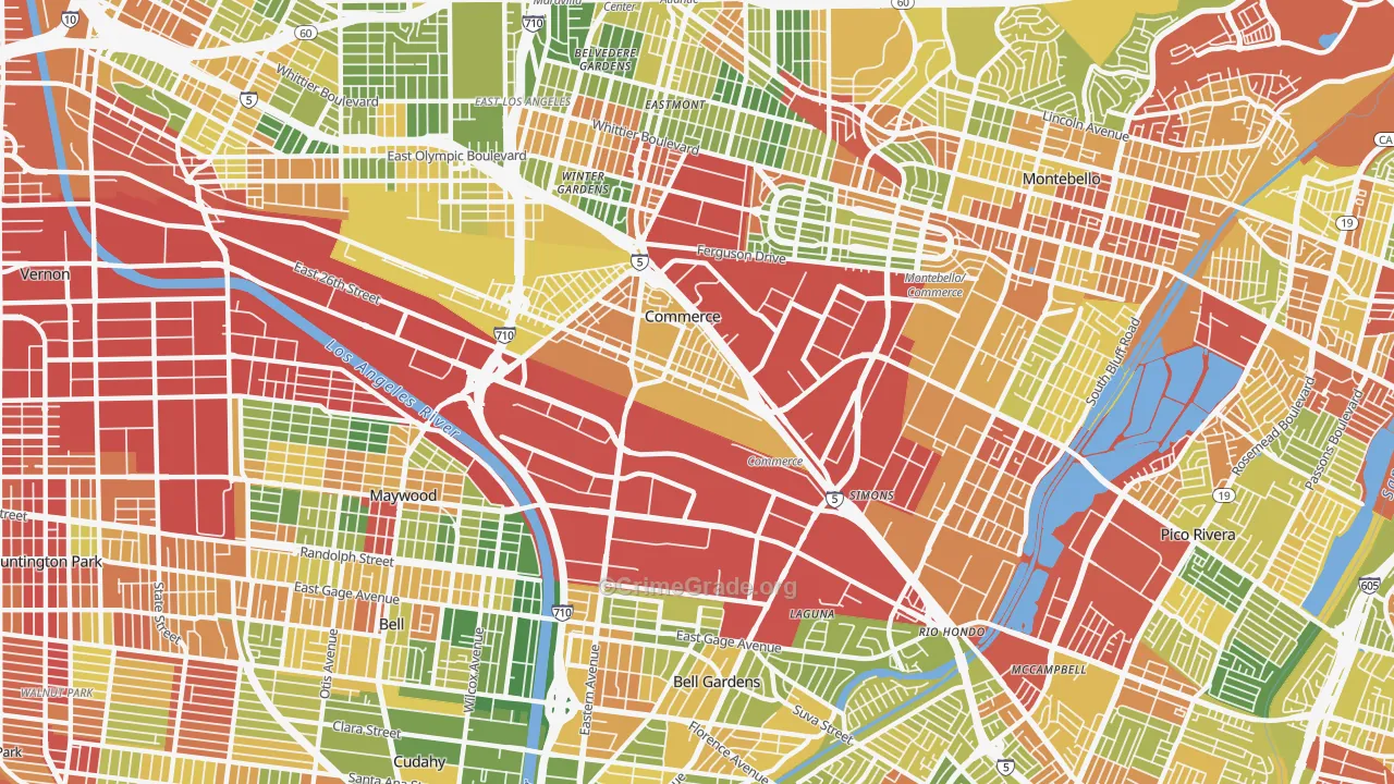 Commerce, CA Map of Drug-Related Crime Rates