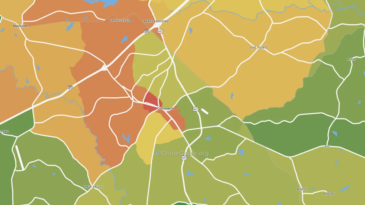 Commerce, GA Map of Drug-Related Crime Rates