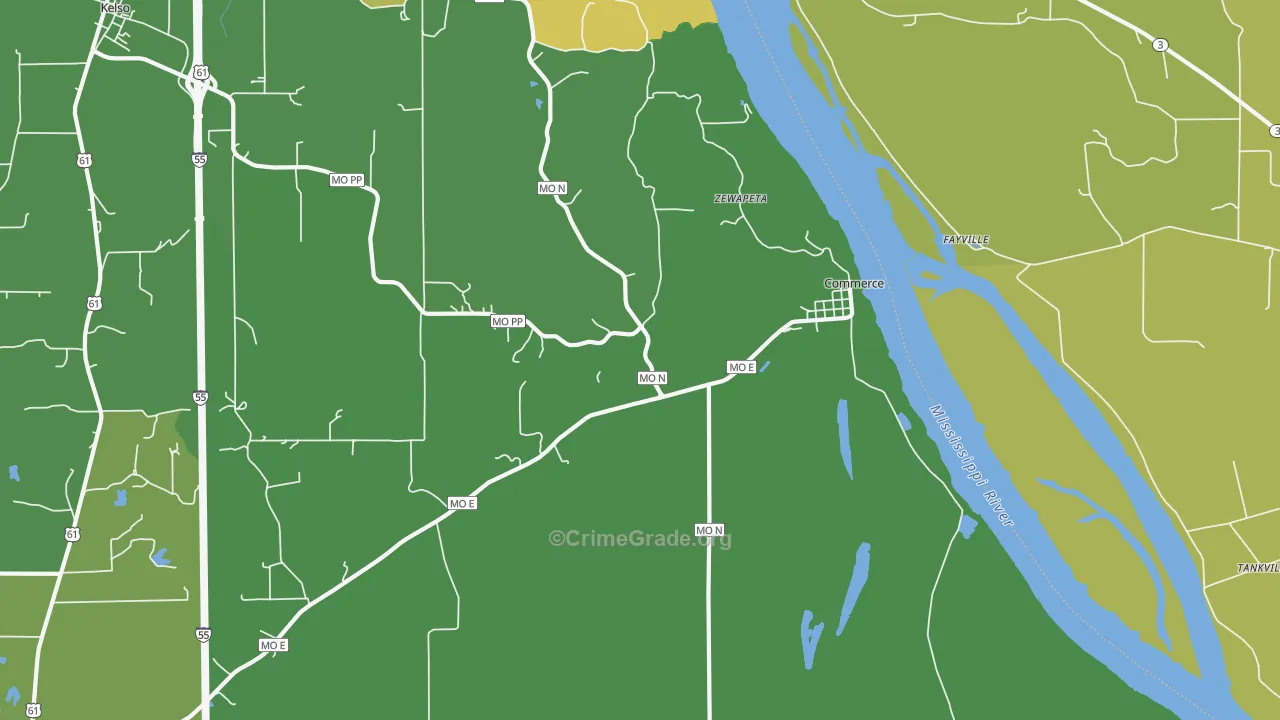 Commerce, MO Map of Drug-Related Crime Rates