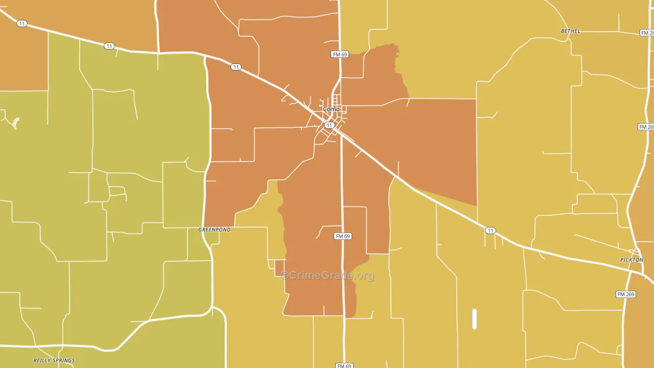 Como, TX Map of Drug-Related Crime Rates