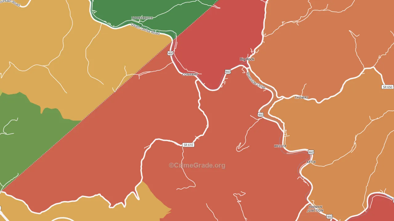 Conaway, VA Map of Drug-Related Crime Rates