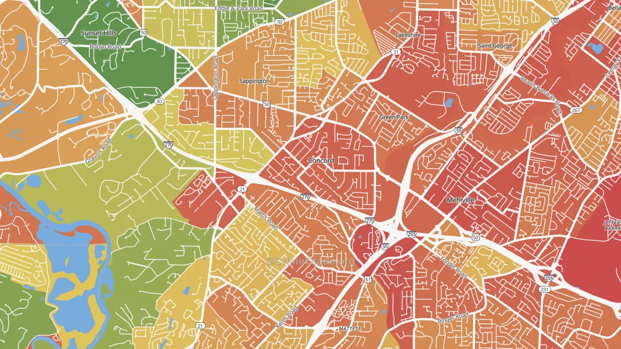 Concord, MO Map of Drug-Related Crime Rates
