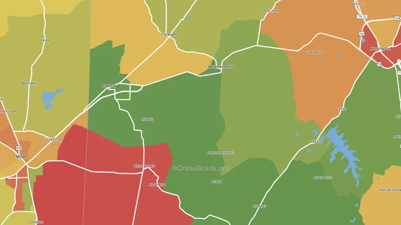 Concord, TN Map of Drug-Related Crime Rates