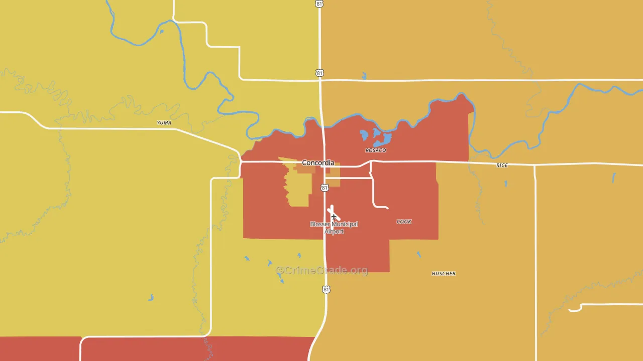 Concordia, KS Map of Drug-Related Crime Rates