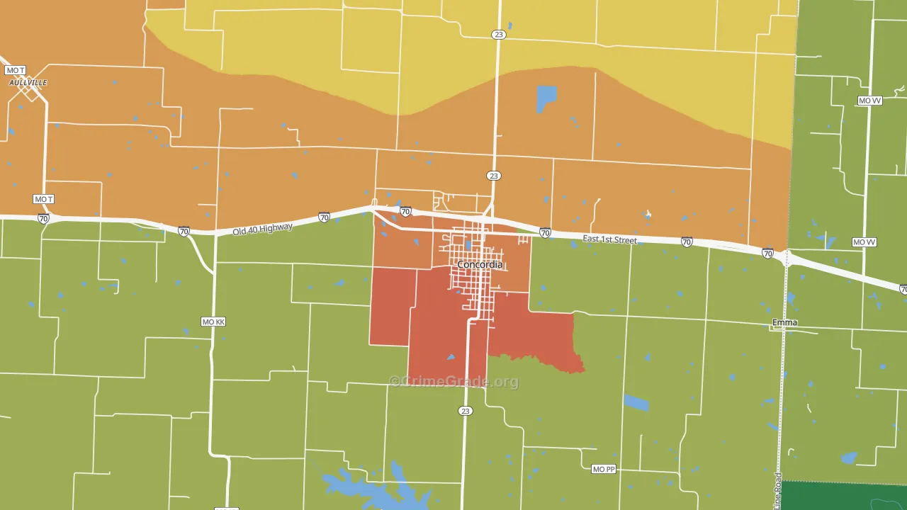 Concordia, MO Map of Drug-Related Crime Rates