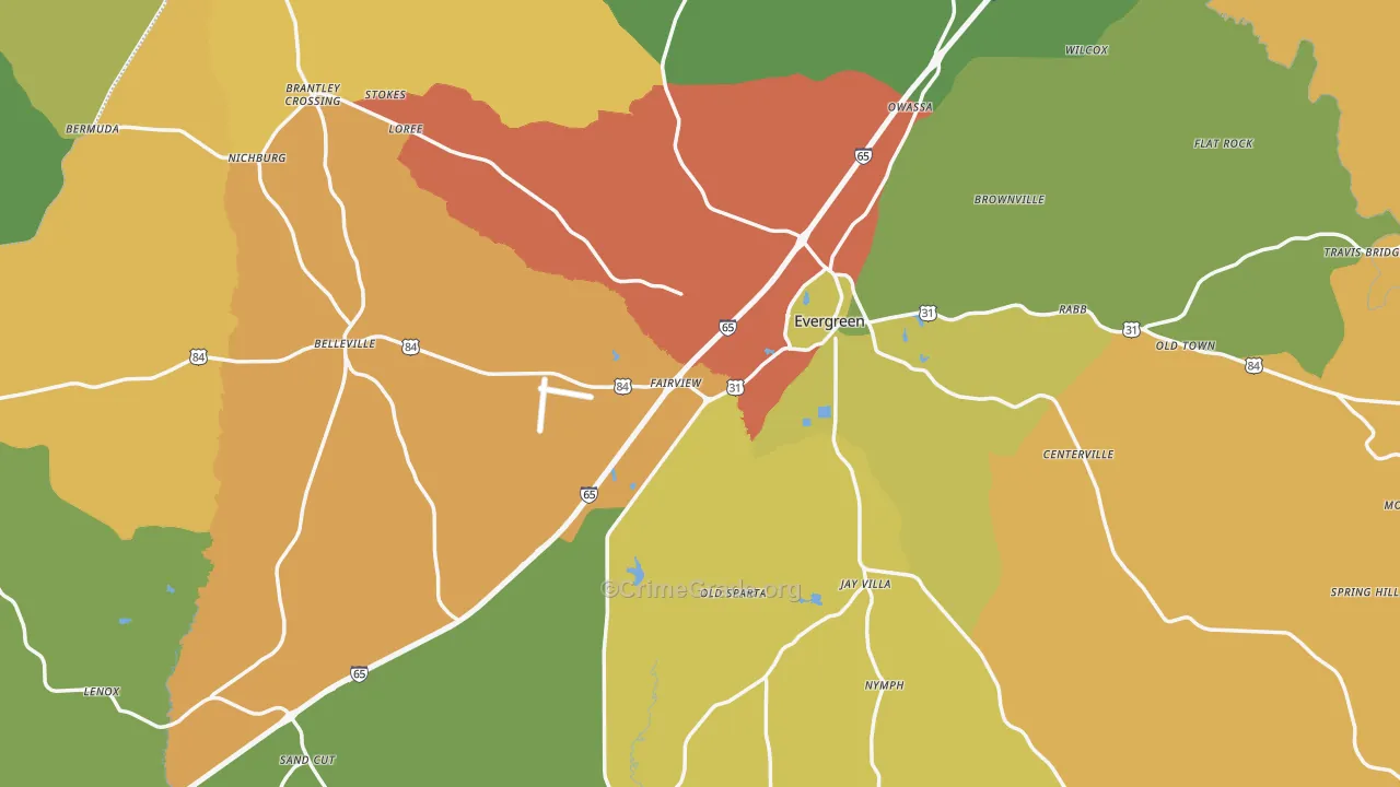 Conecuh County, AL Map of Drug-Related Crime Rates