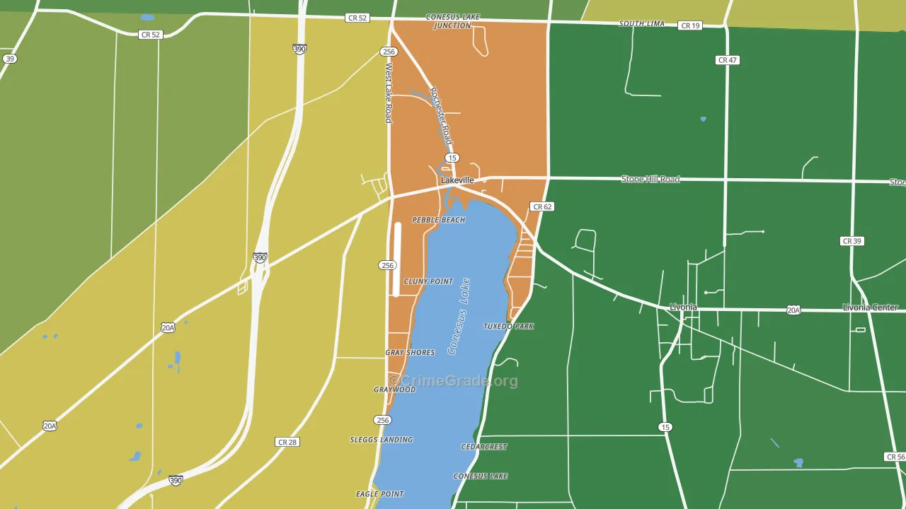 Conesus Lake, NY Map of Drug-Related Crime Rates