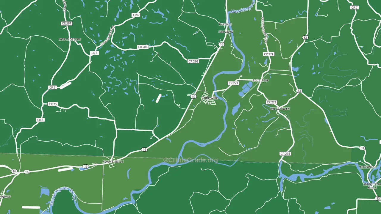 Conesville, OH Map of Drug-Related Crime Rates