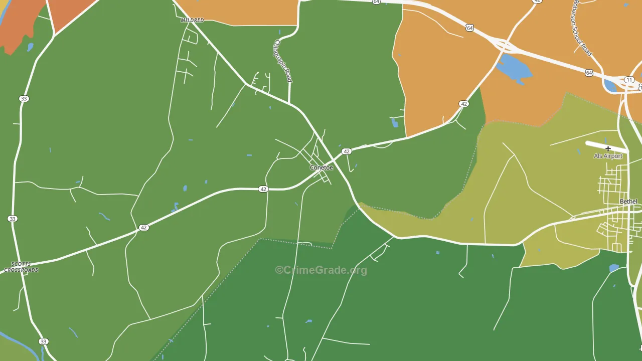 Conetoe, NC Map of Drug-Related Crime Rates