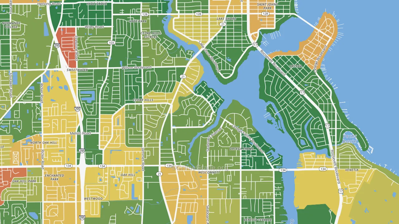 Confederate Point, Jacksonville, FL Map of Drug-Related Crime Rates