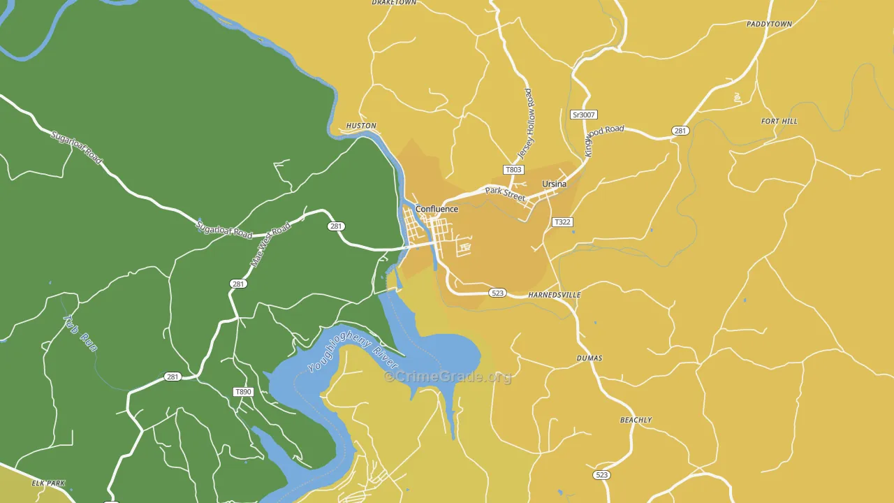 Confluence, PA Map of Drug-Related Crime Rates