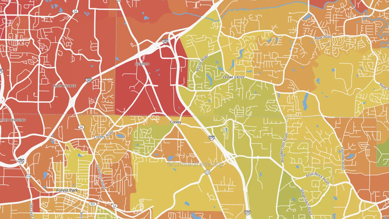 Conley, GA Map of Drug-Related Crime Rates