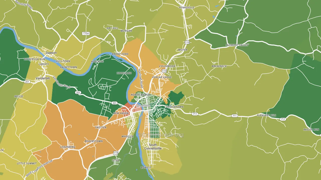 Connellsville, PA Map of Drug-Related Crime Rates
