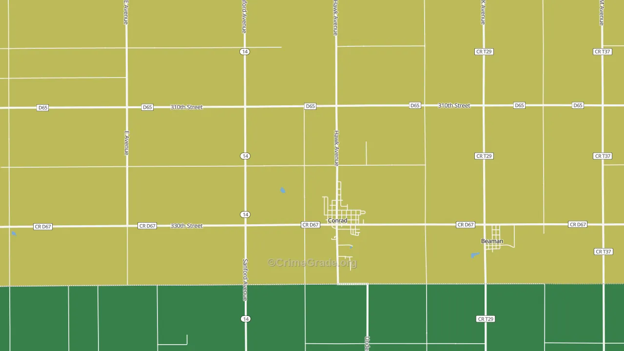 Conrad, IA Map of Drug-Related Crime Rates