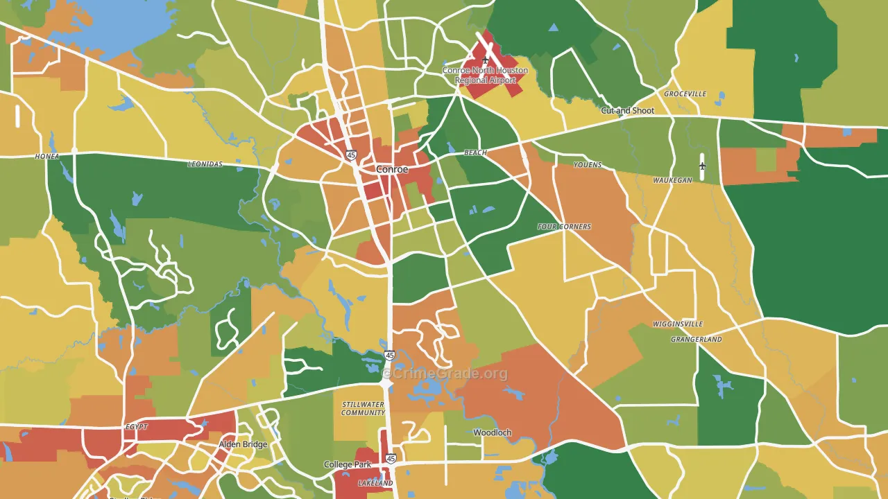 Conroe, TX Map of Drug-Related Crime Rates